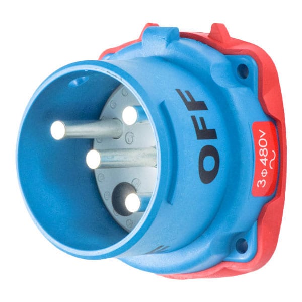Pin & Sleeve Inlet, 60 A, 480V AC, Three Phase, 3 Pole, Screw Terminals Wire Connection Type Blue